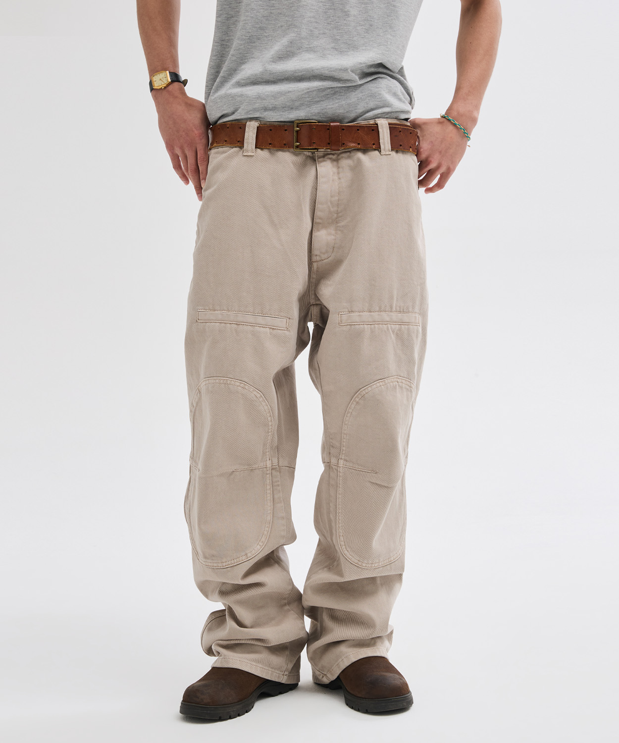 Side Zip Garment Dyed Cargo Pants [Light Beige]