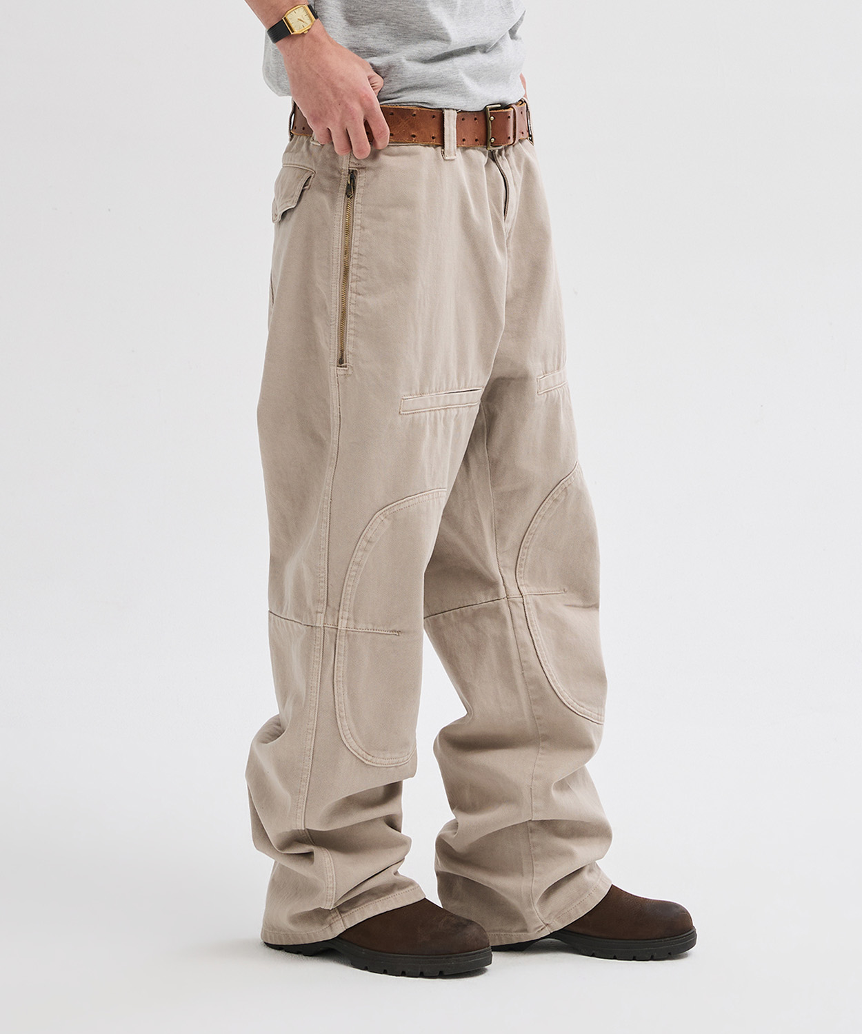 Side Zip Garment Dyed Cargo Pants [Light Beige]