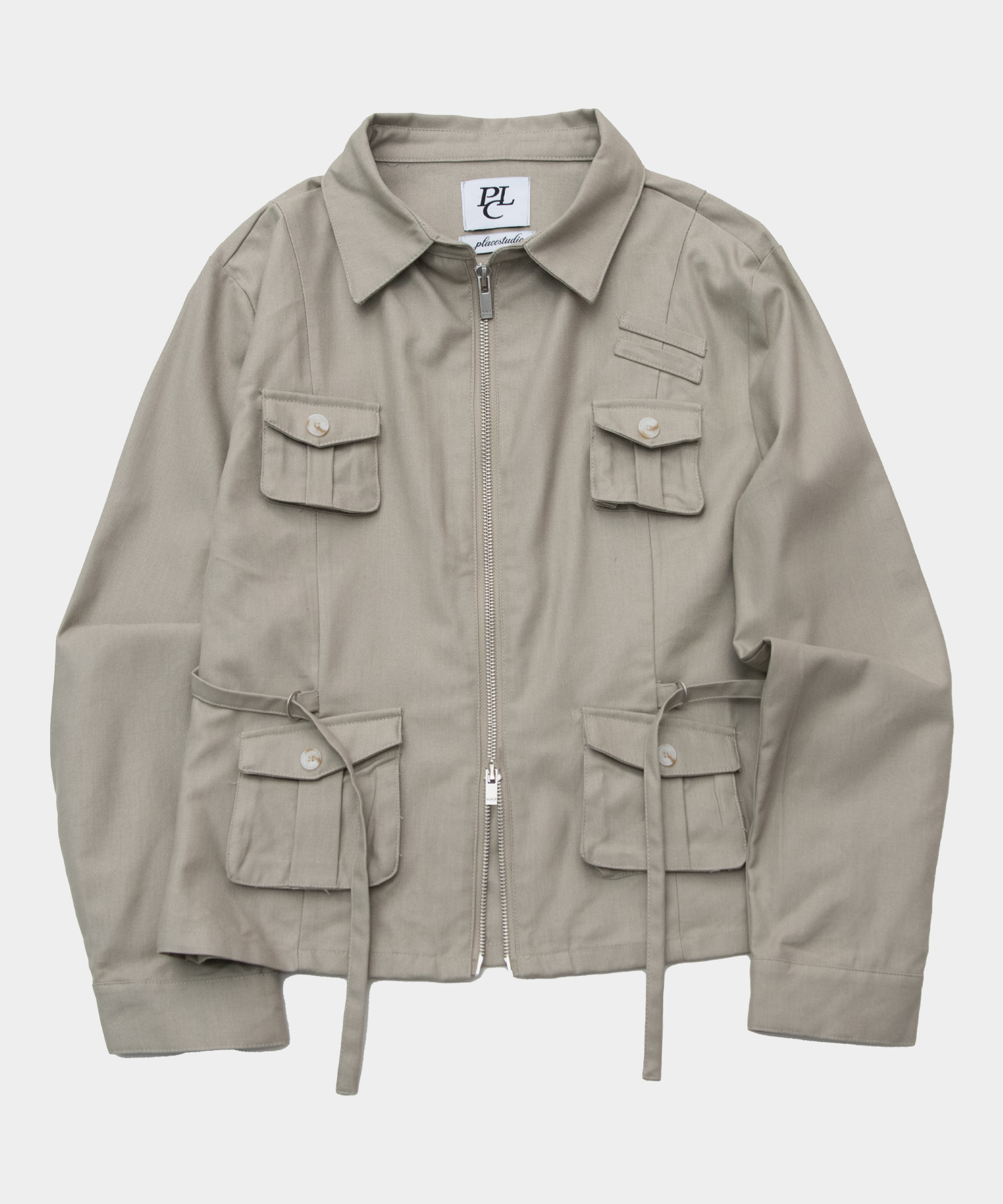 Базовый хлопковый блузон с карманами и ремешком [Beige]
