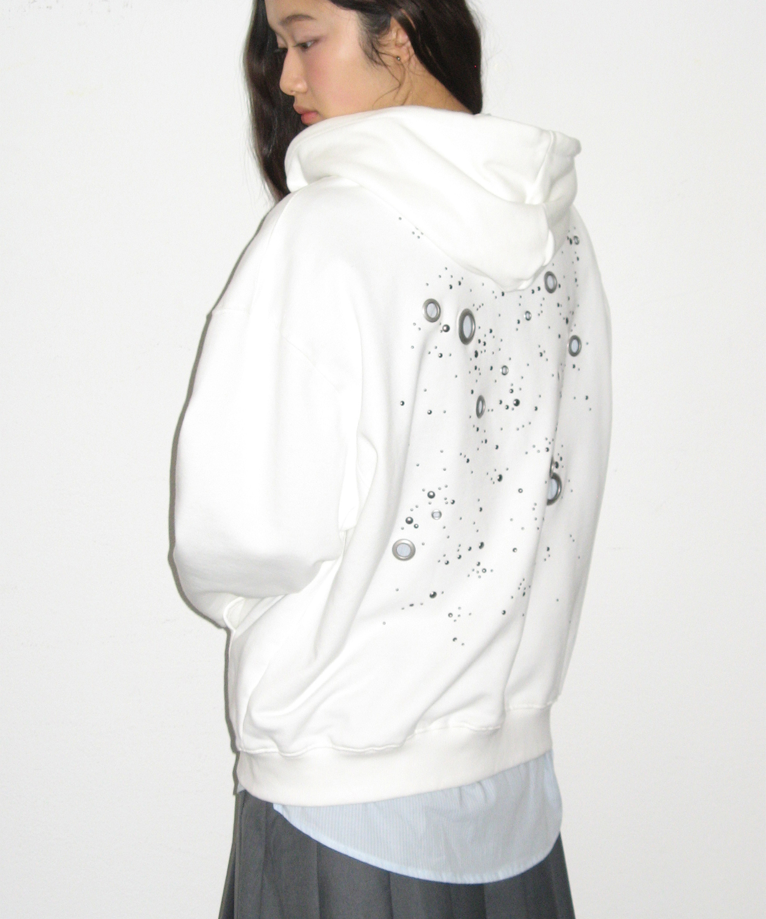Essential Eyelet худи-молния оверсайз хлопковый [White]