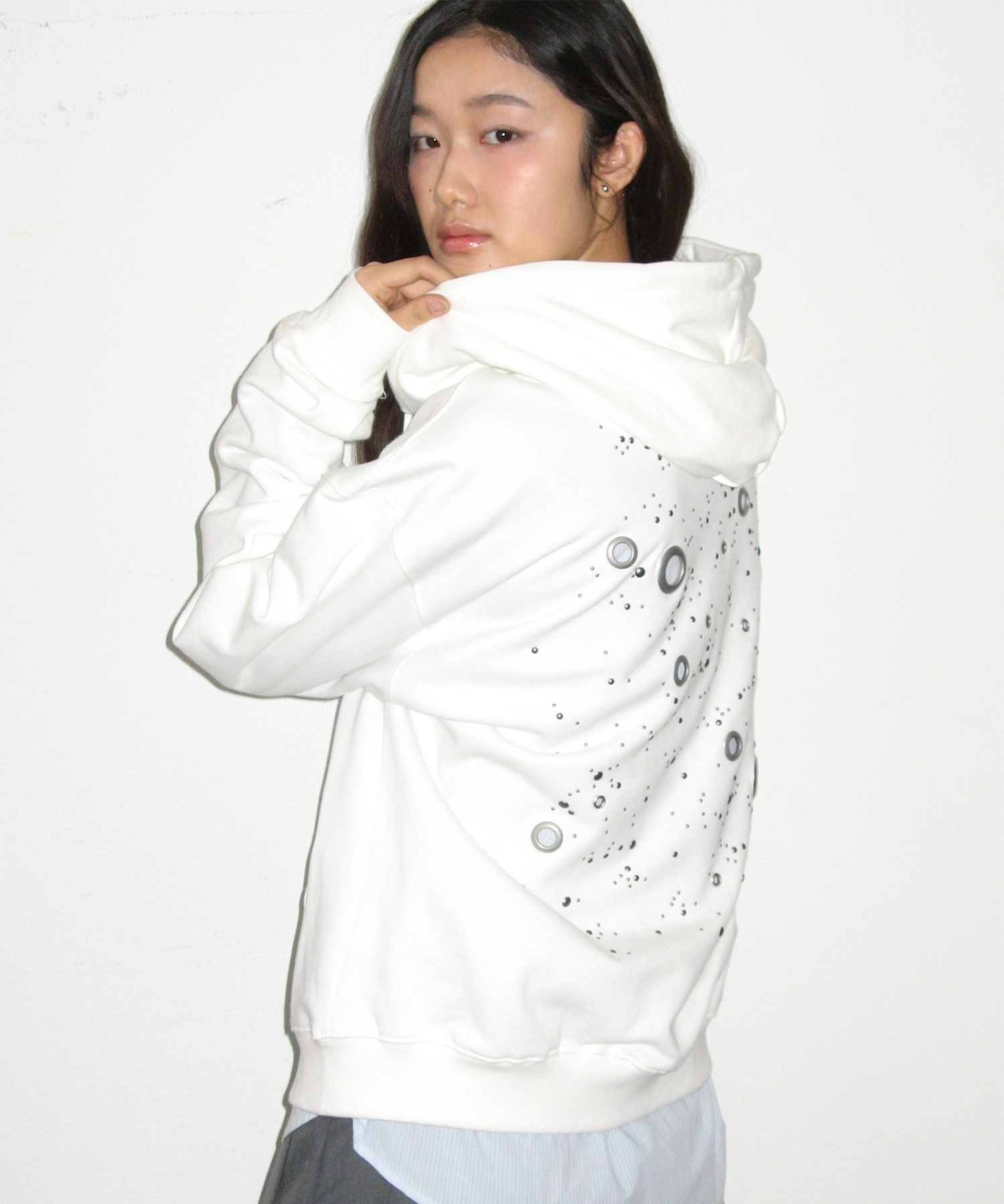 Essential Eyelet худи-молния оверсайз хлопковый [White]