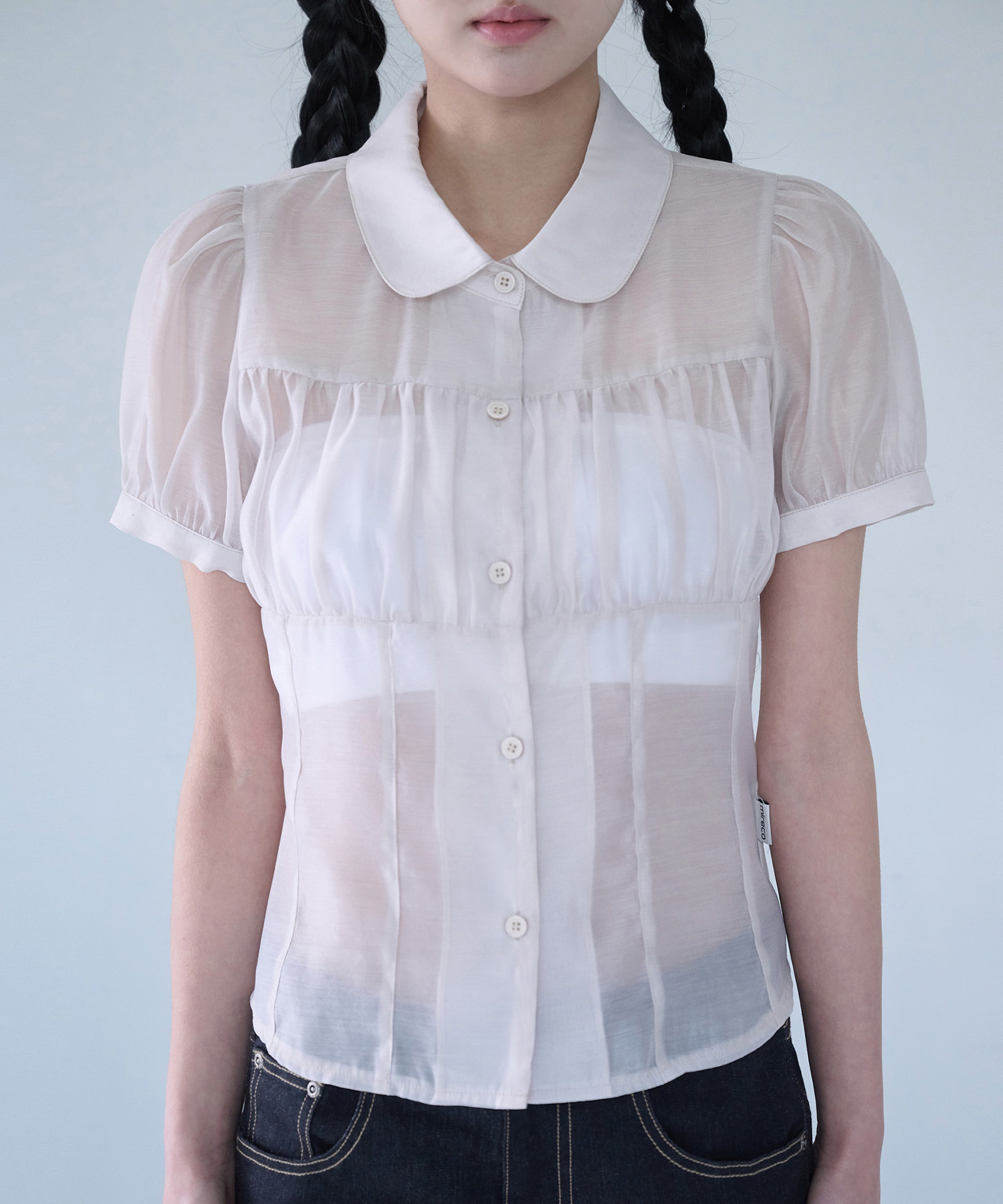 SHIRRING SHEER BLOUSE ROSE BEIGE