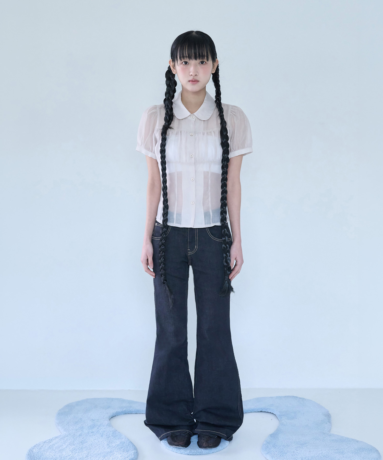 SHIRRING SHEER BLOUSE ROSE BEIGE