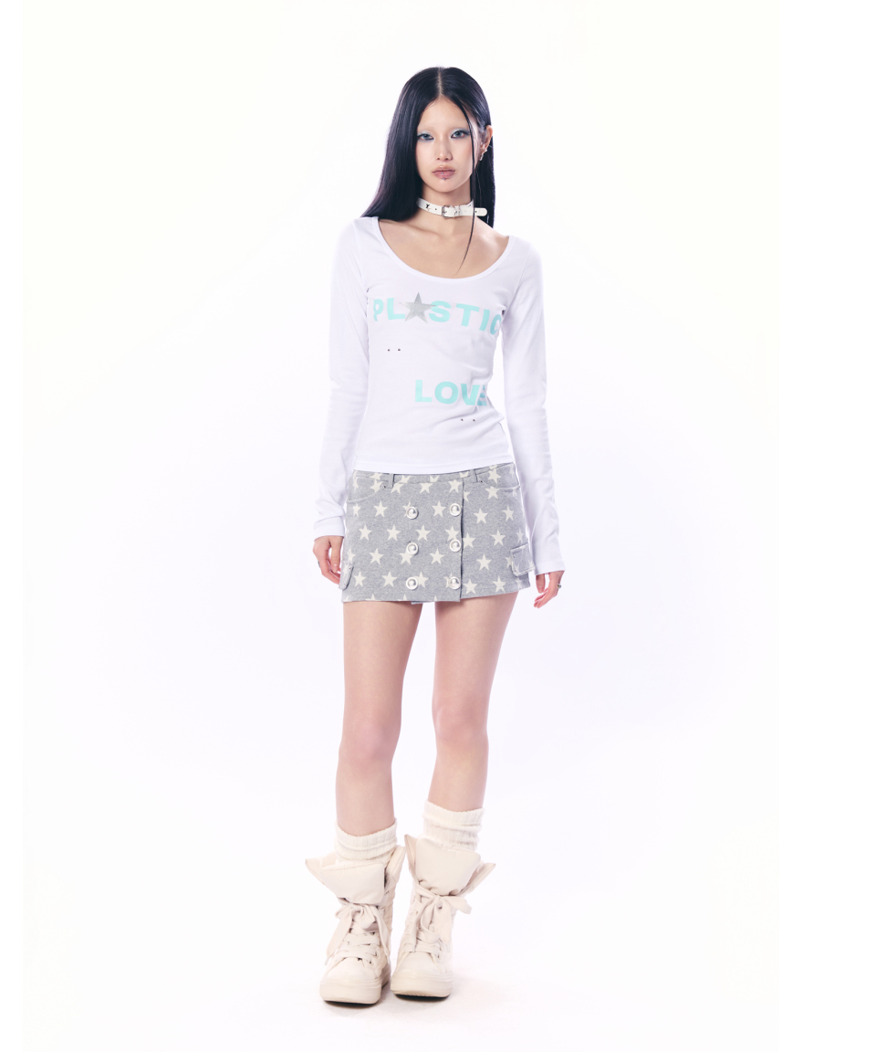 MUSINSA | SETUP-EXE STAR DOUBLE BUTTON SKIRT PANTS / GRAY