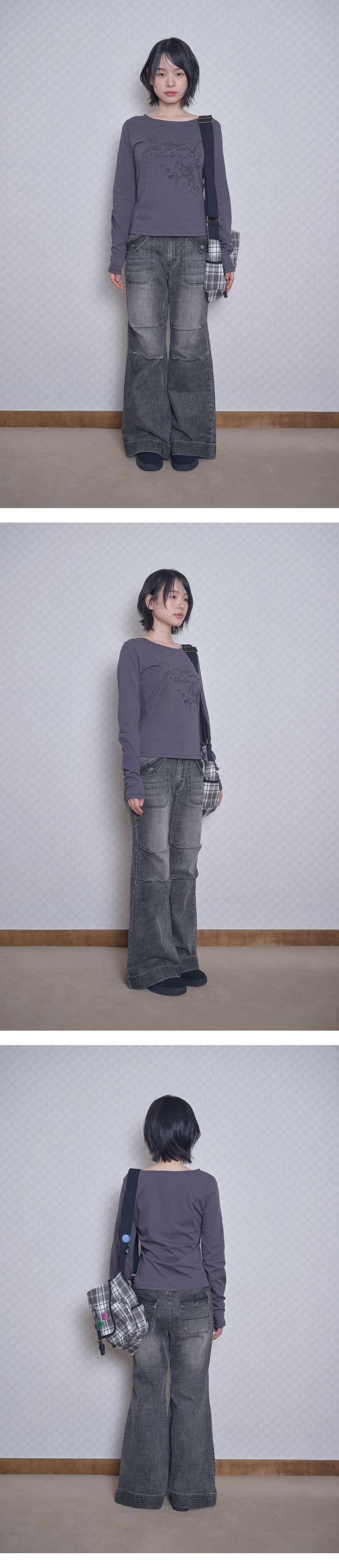 MELLOW PRINT LONG SLEEVE TEE - 2 COLORS CHARCOAL