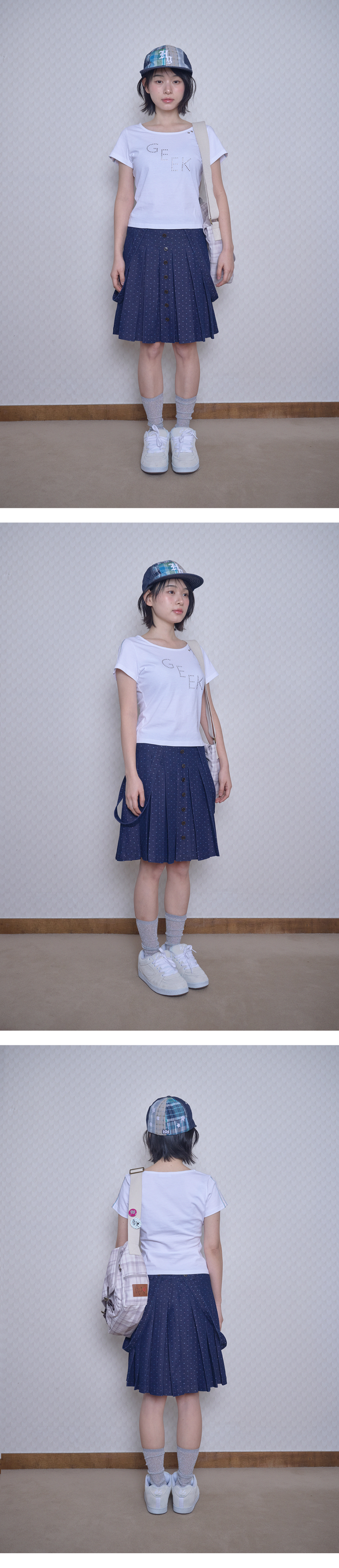 STRAP BUTTON PLEATED SKIRT - 2 COLORS PURPLE