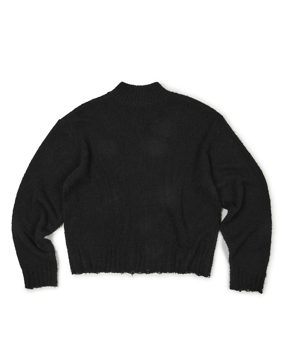 DAMAGED CROP NET KNIT ZIP UP (BLACK)
