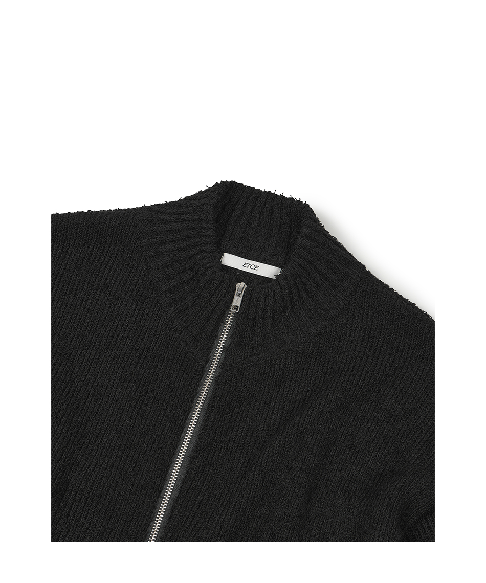 DAMAGED CROP NET KNIT ZIP UP (BLACK)