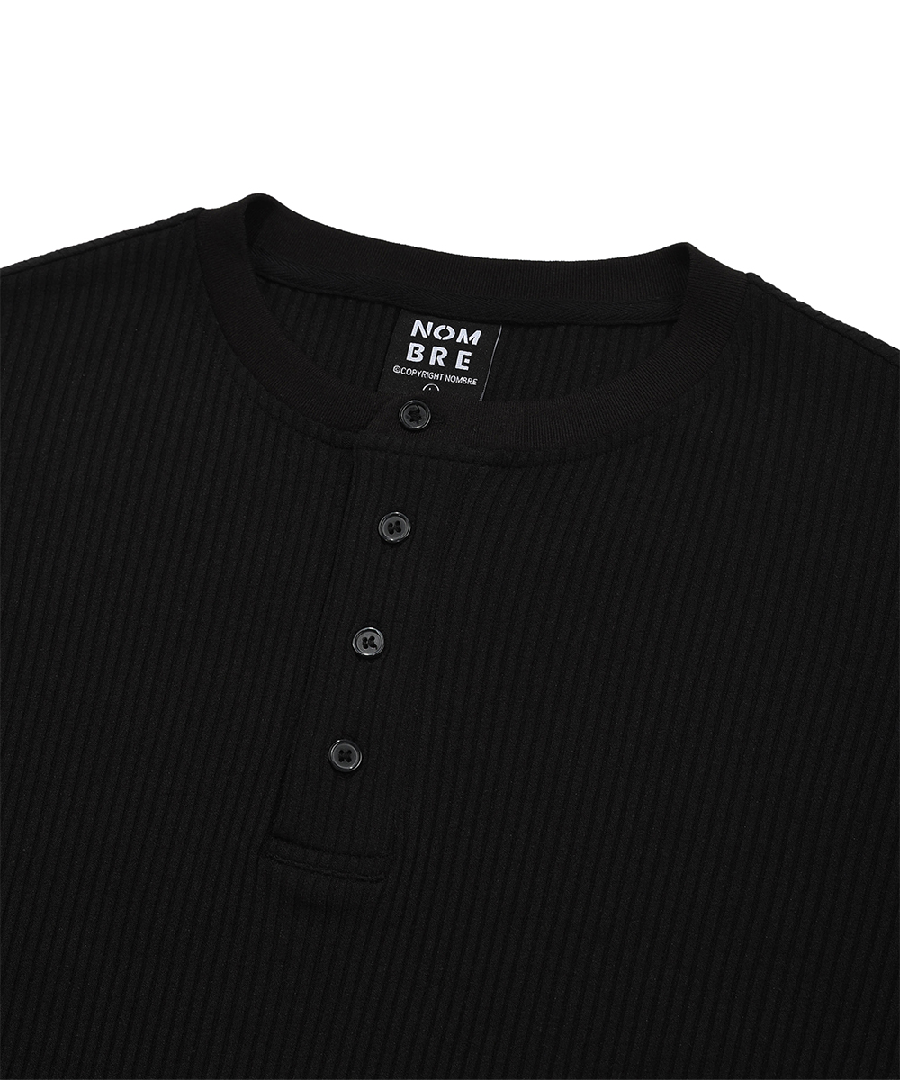 Henley Neck Half Sleeve T-Shirt [black]