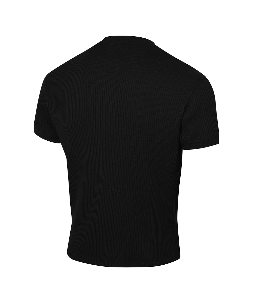 Henley Neck Half Sleeve T-Shirt [black]
