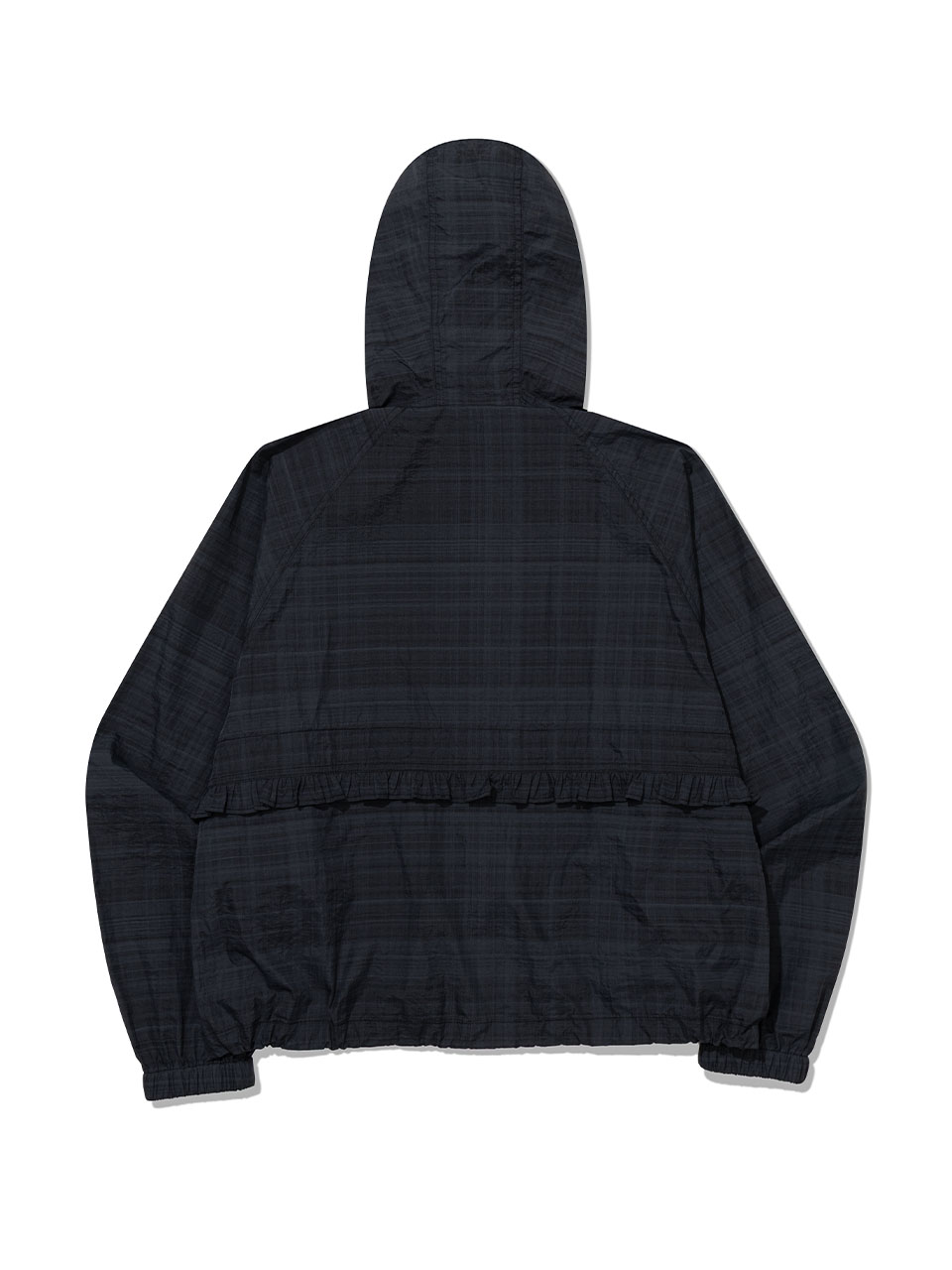 RUFFLE CHECKERED WINDBREAKER JACKET(BLACK)