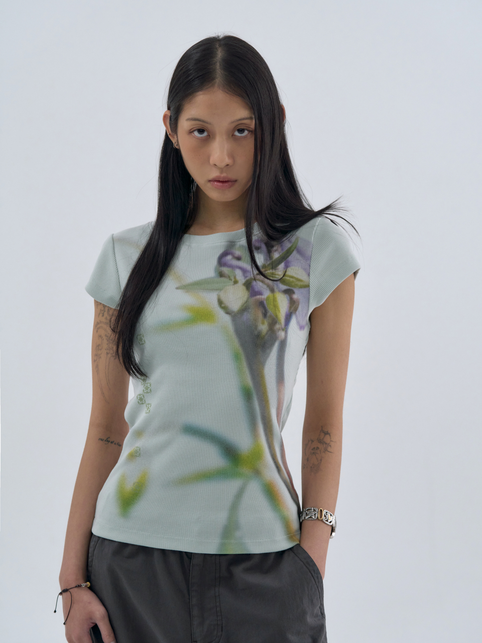 FLOWER HALF SLEEVE TEE - 3 COLORS MINT