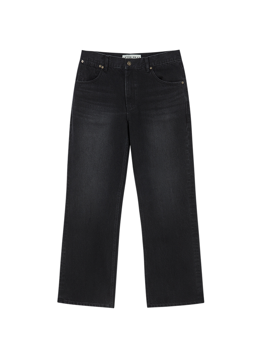 Line Washed Flare Denim Jeans Black