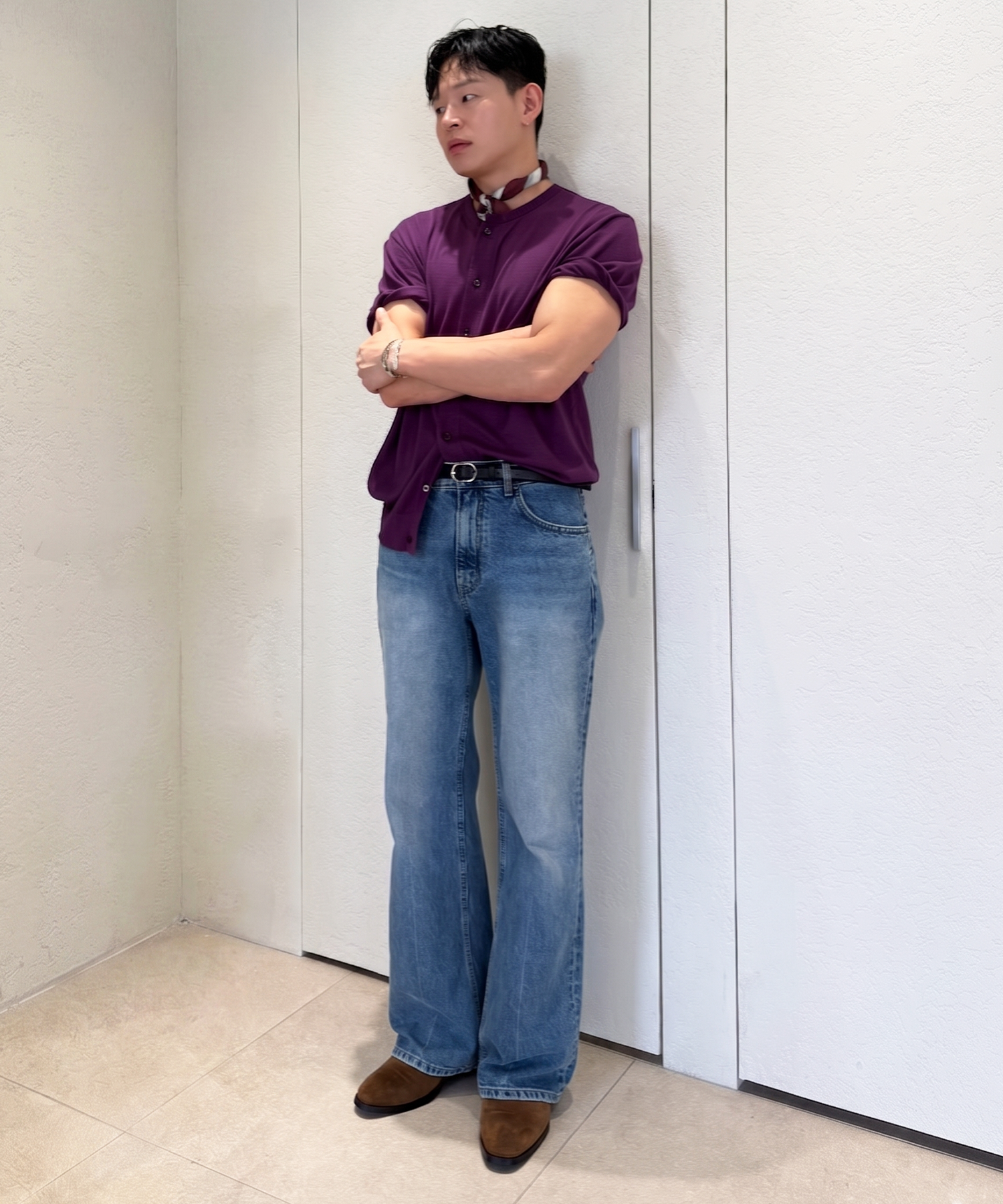Line Washed Flare Denim Jeans Indigo