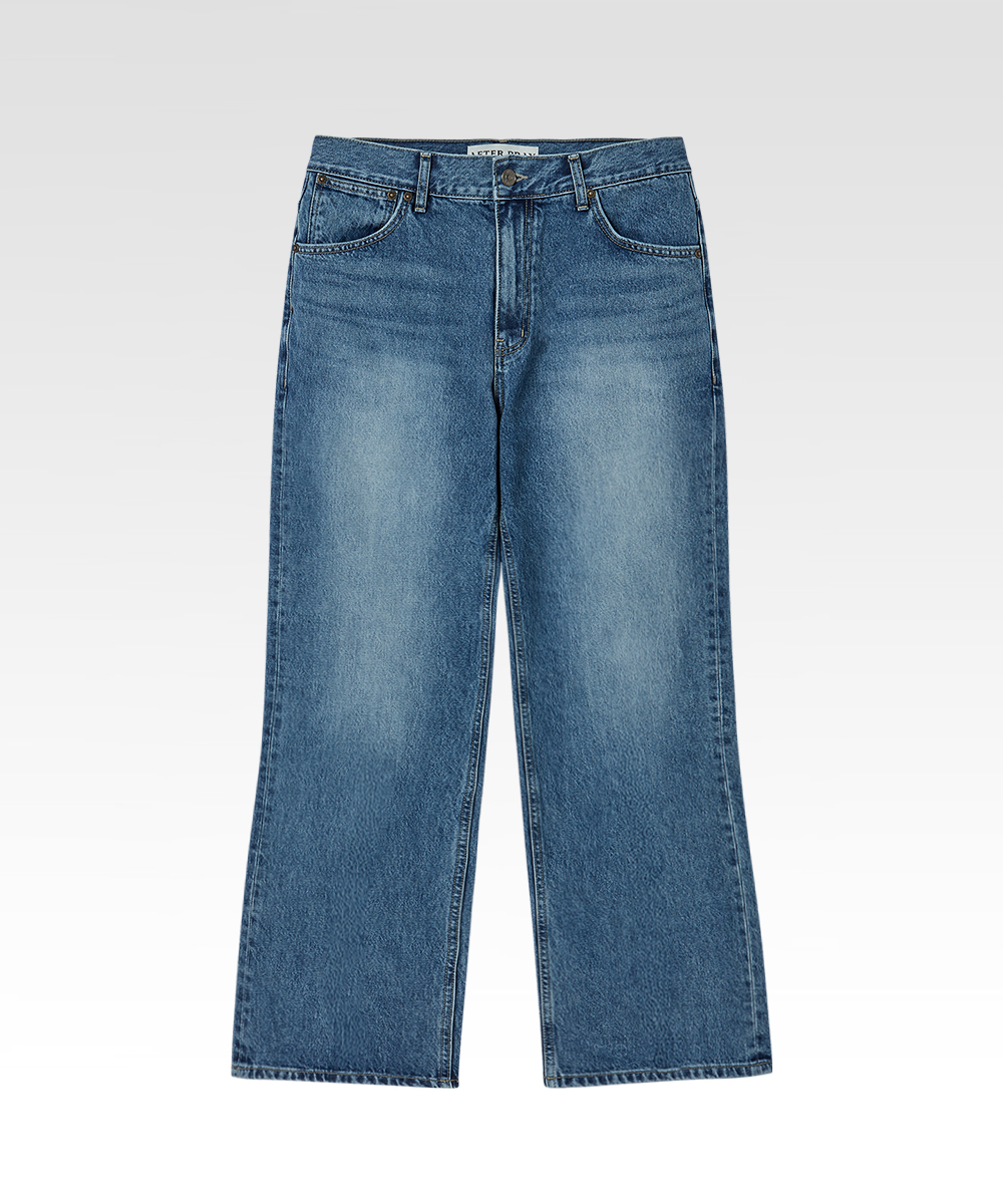 Line Washed Flare Denim Jeans Indigo