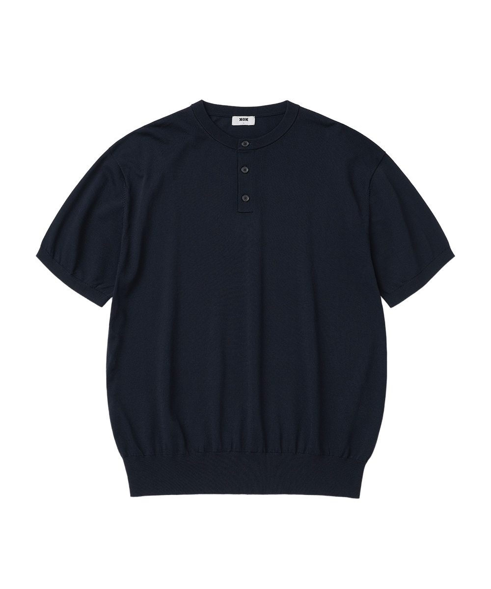 [Happy Guy Jeongho PICK] Basic Cool Henley кроп кнопка вязаная маечка [NAVY]