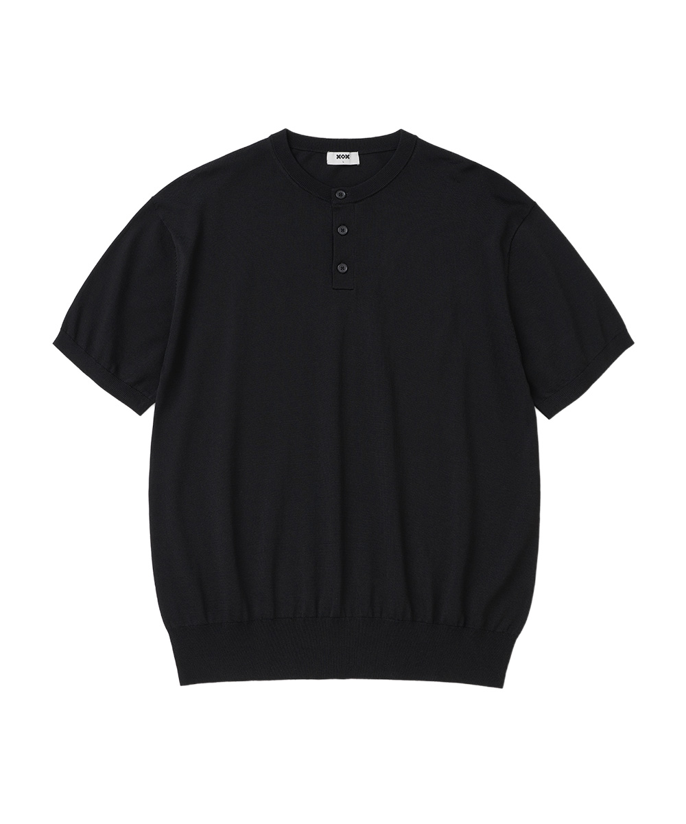 Базовый кроп-трикотаж хенли с коротким рукавом (BLACK)