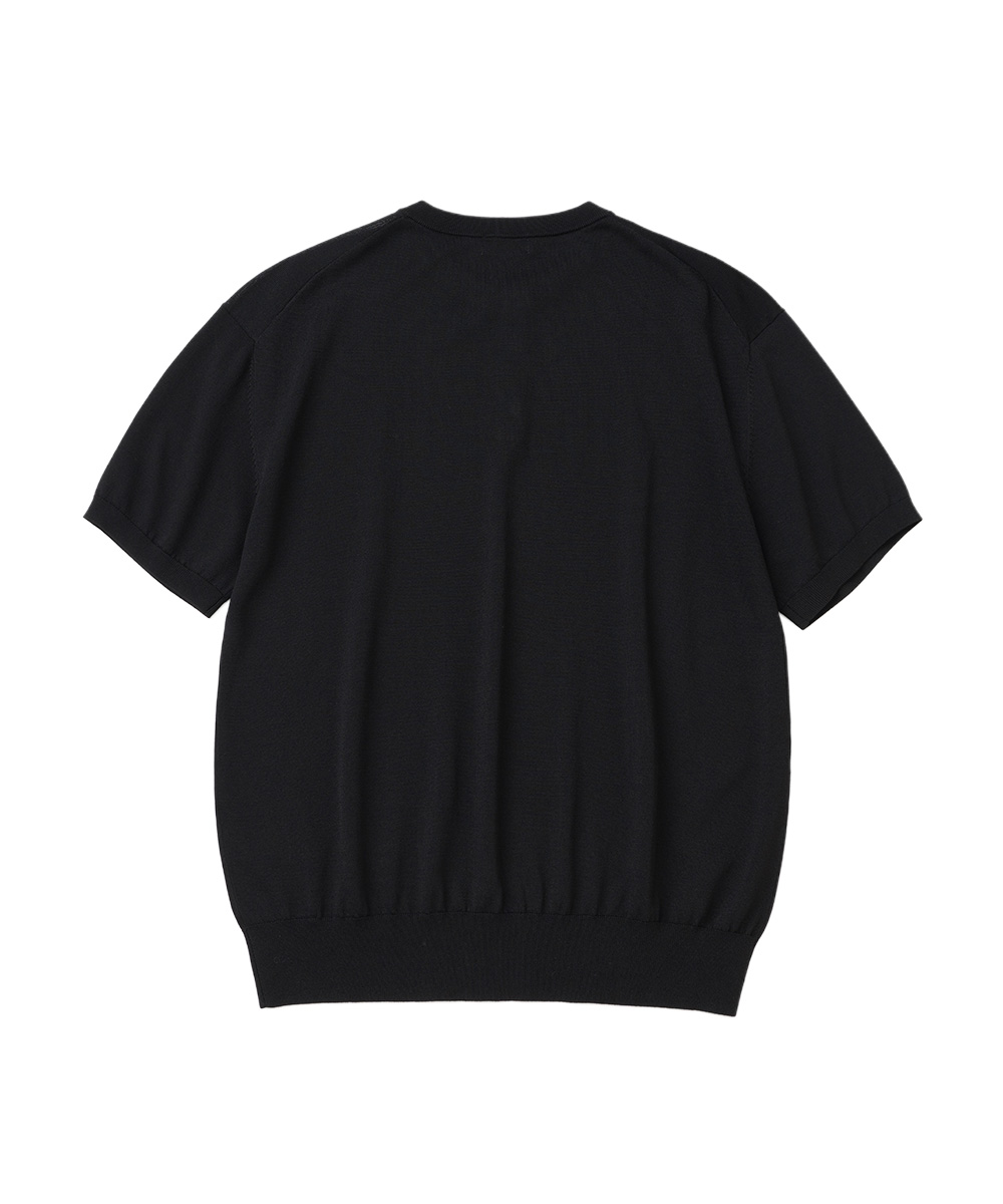 Базовый кроп-трикотаж хенли с коротким рукавом (BLACK)