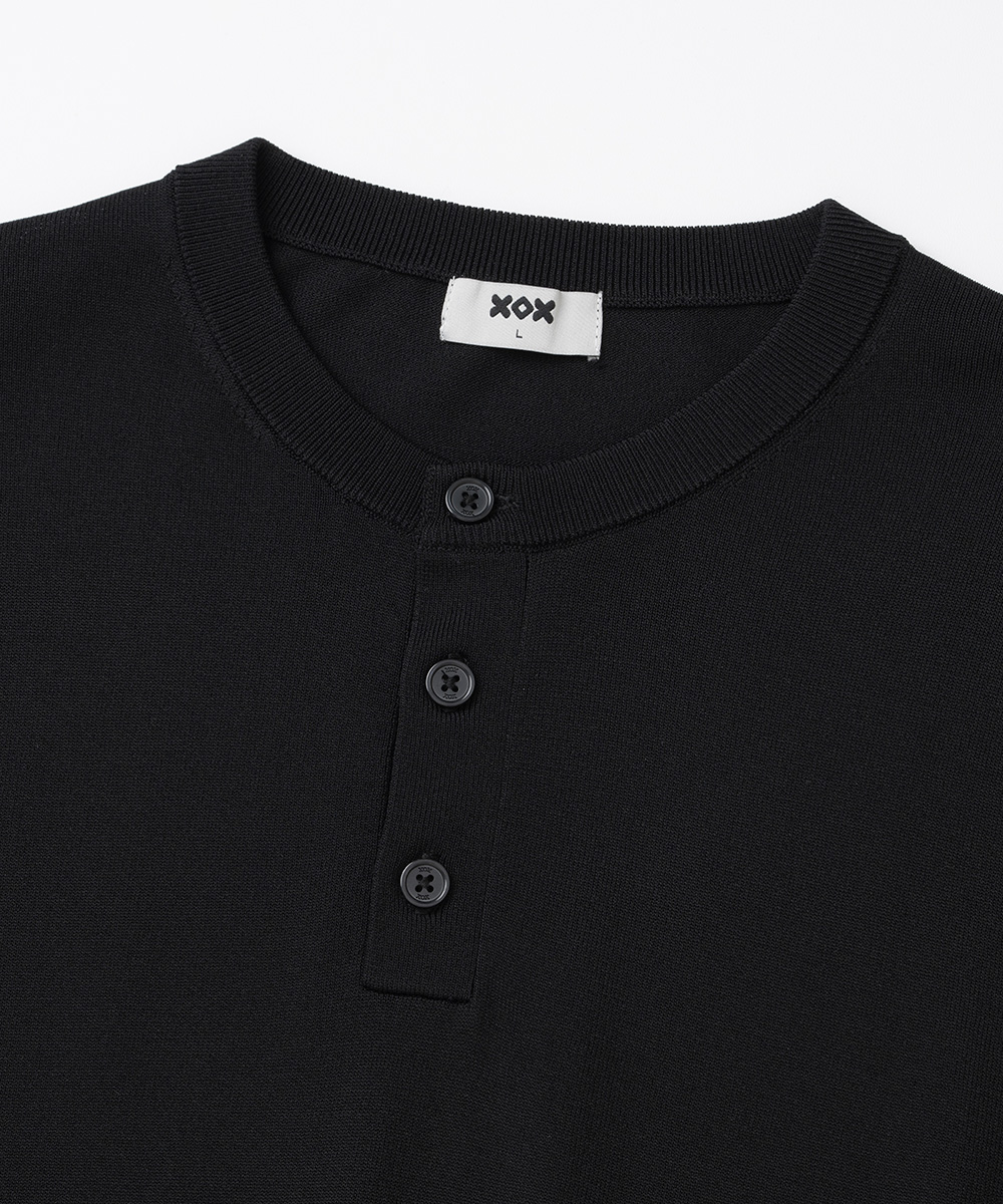 Базовый кроп-трикотаж хенли с коротким рукавом (BLACK)