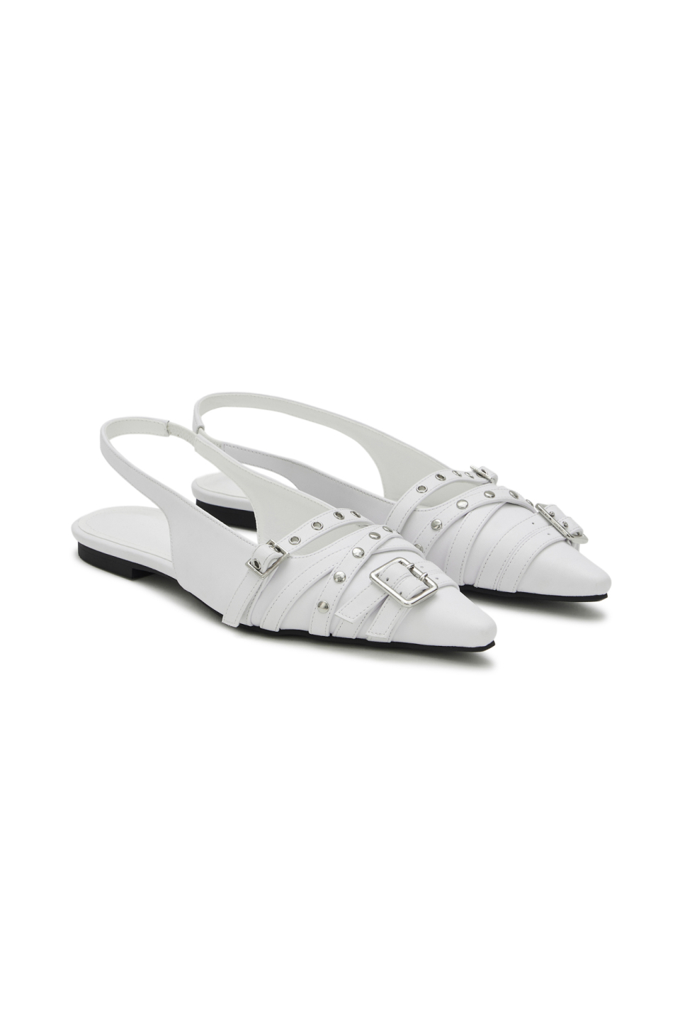 BUCKLE STUD AND EYELET SLINGBACKS - 3 COLORS WHITE