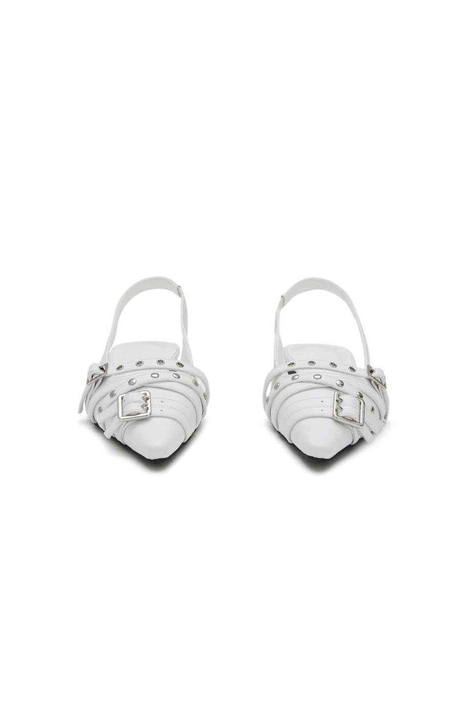 BUCKLE STUD AND EYELET SLINGBACKS - 3 COLORS WHITE
