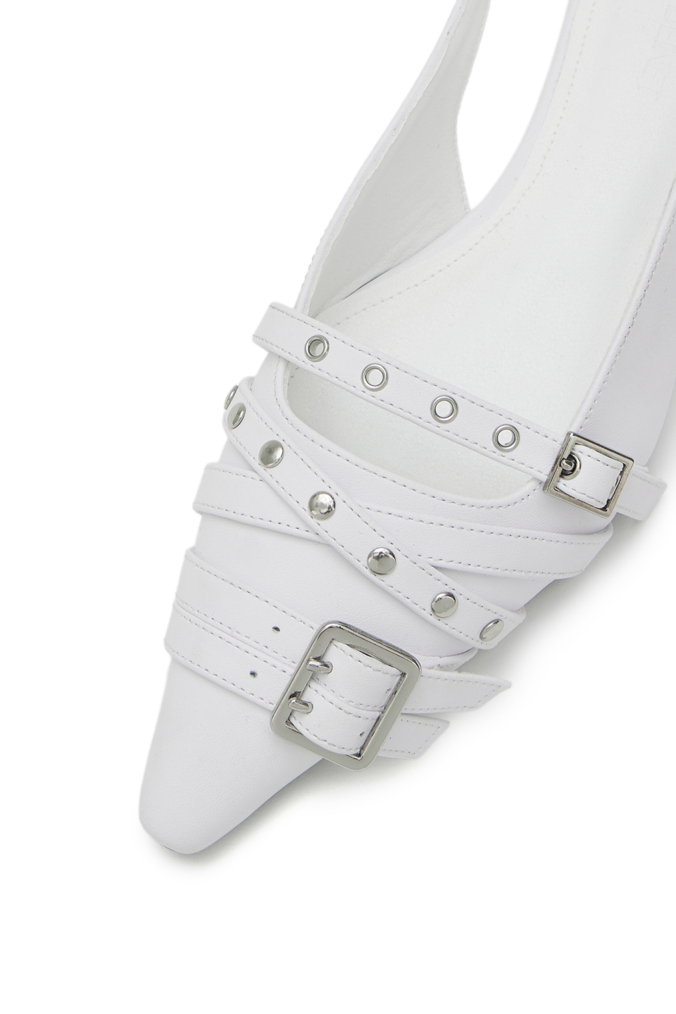 BUCKLE STUD AND EYELET SLINGBACKS - 3 COLORS WHITE