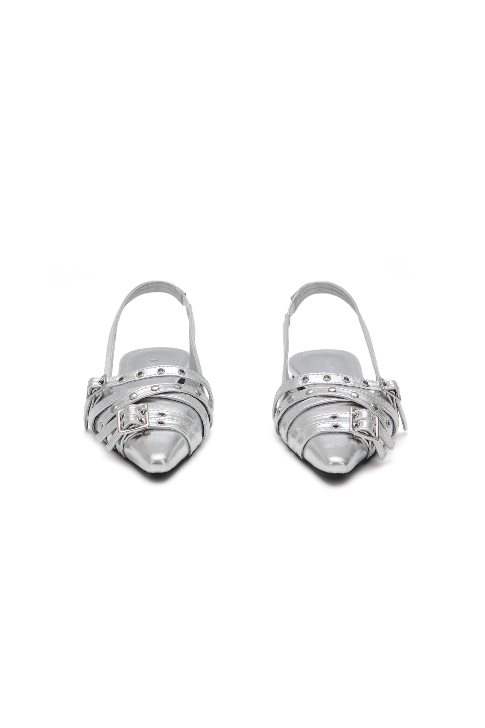 BUCKLE STUD AND EYELET SLINGBACKS - 3 COLORS SILVER