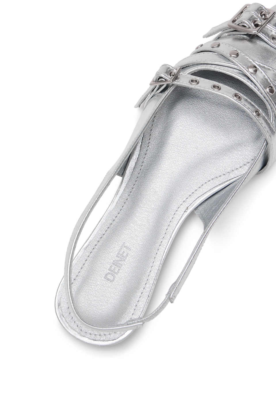 BUCKLE STUD AND EYELET SLINGBACKS - 3 COLORS SILVER