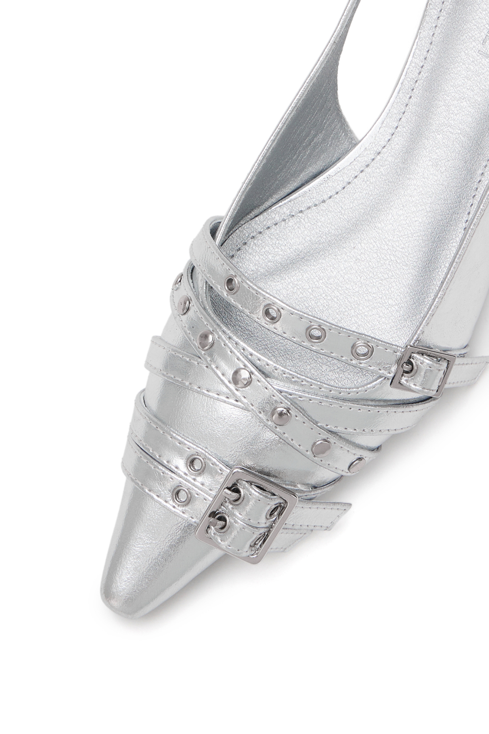 BUCKLE STUD AND EYELET SLINGBACKS - 3 COLORS SILVER