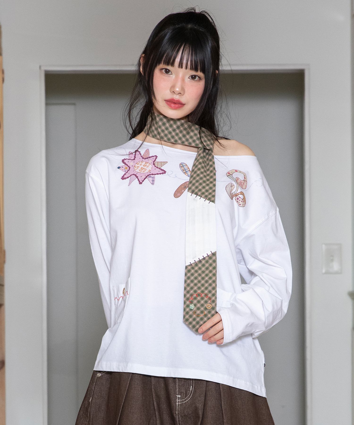Лонгслив на одно плечо WXT088 (WHITE)