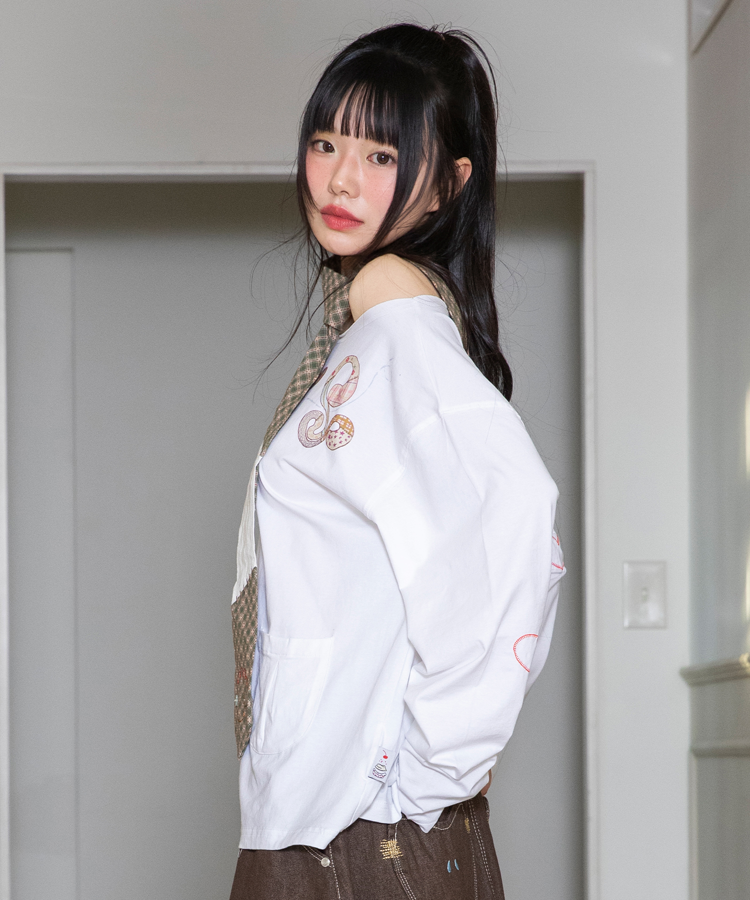 Лонгслив на одно плечо WXT088 (WHITE)
