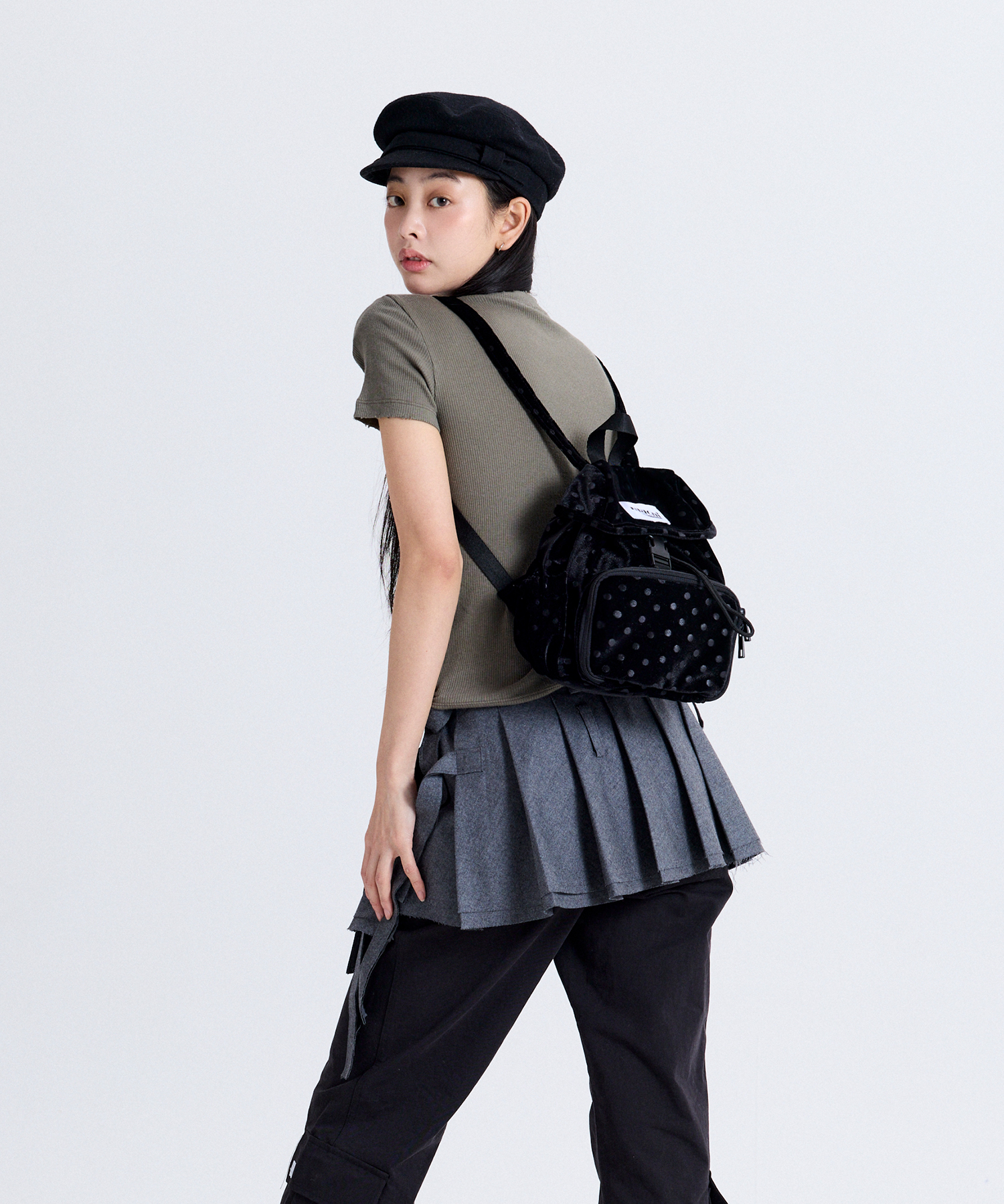 DOT VELVET MINI BACKPACK BLACK