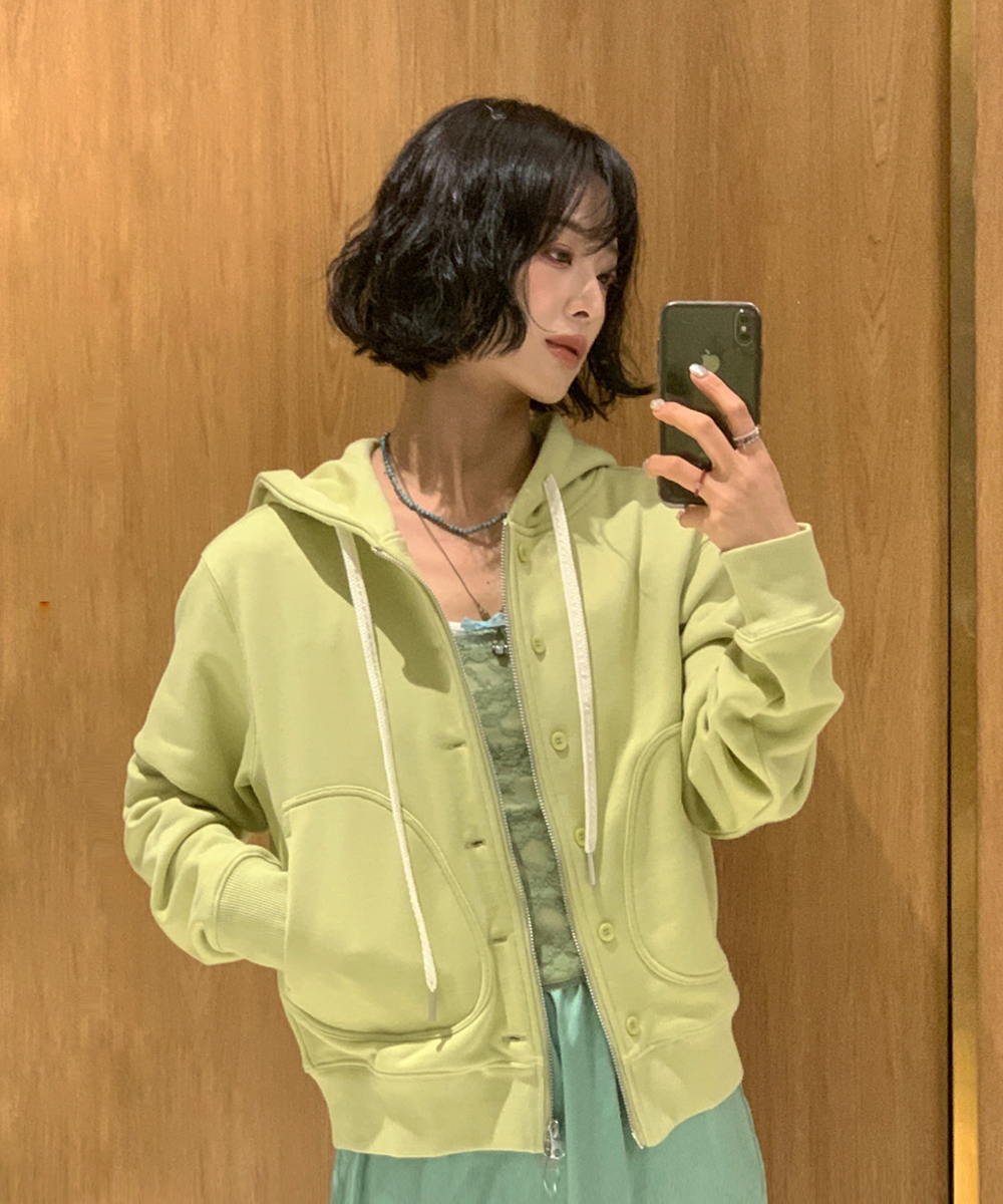 woman snap hood zip-up [avocado]