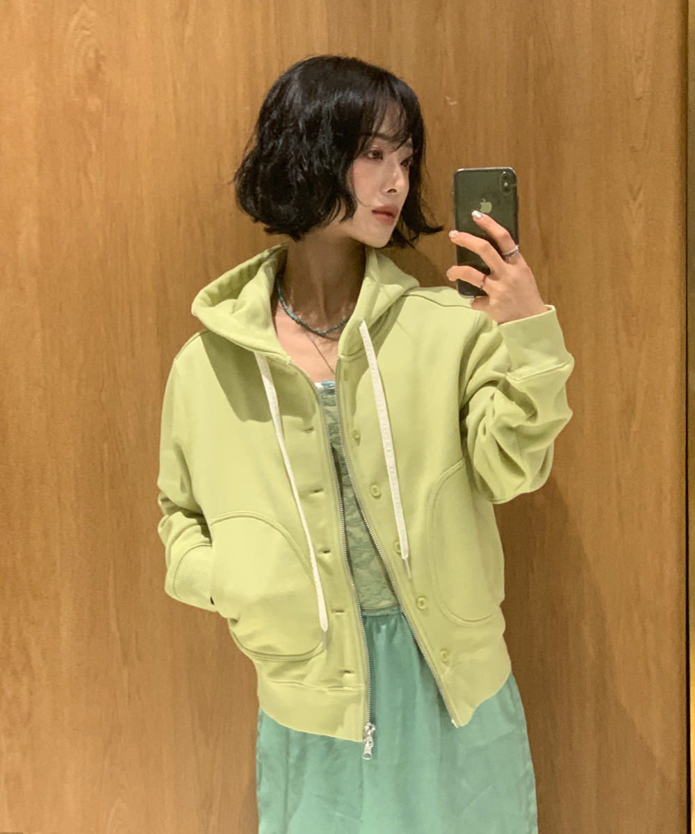 woman snap hood zip-up [avocado]