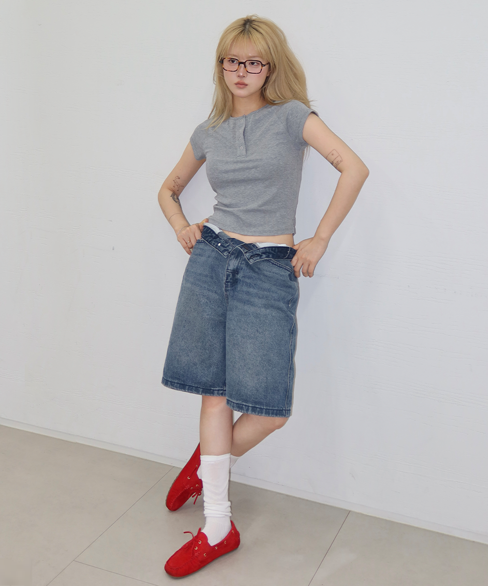woman wide bermuda denim брюки [deep blue]