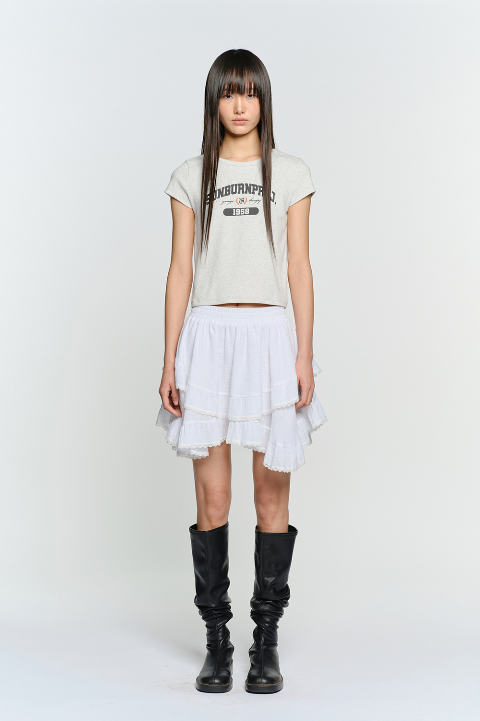 SUNBURN LOGO CAP SLEEVE T-SHIRT - 2 COLORS MELANGE GREY