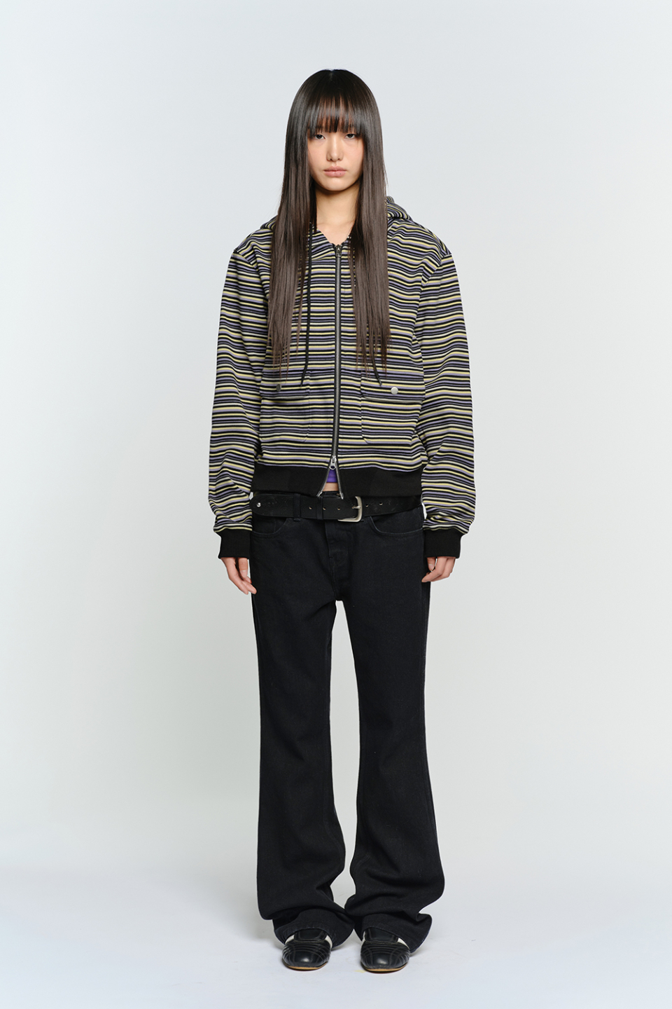 MUSINSA | SUNBURNPROJECT STRIPE FLAP POCKET HOODIE ZIP-UP, BLACK