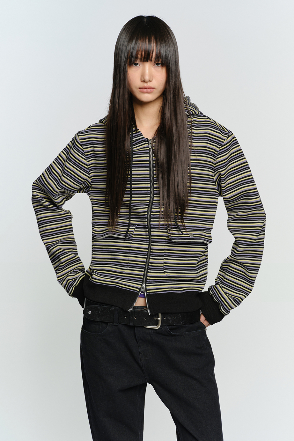 시폰 キャミ　musinsa blackup bohemianseoul MUSINSA | SUNBURNPROJECT STRIPE FLAP POCKET HOODIE ZIP-UP, BLACK