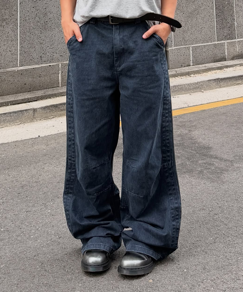 track washed хлопок wide pants_navy