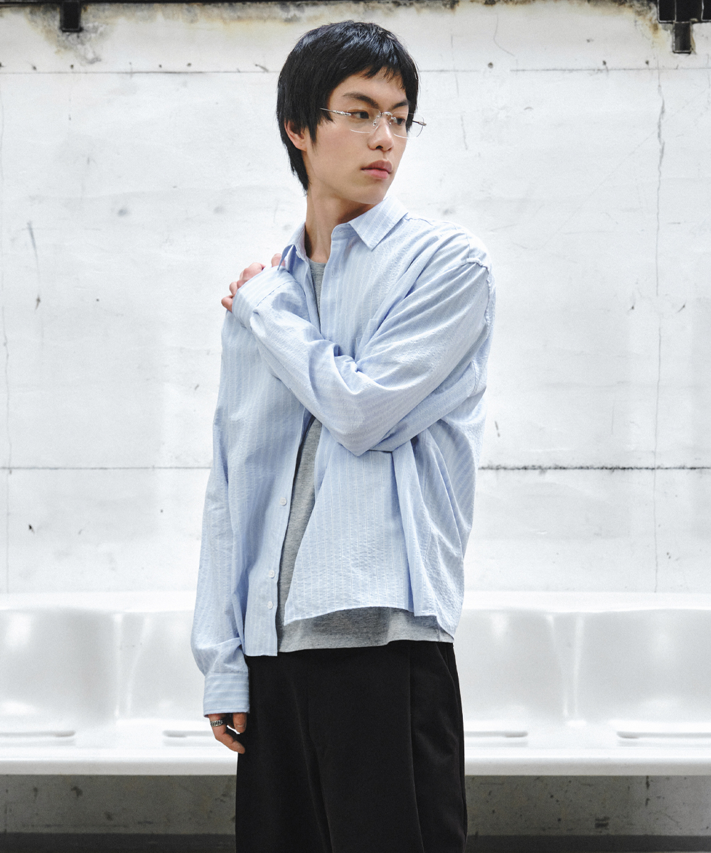 benjamin stripe crop shirt_sky синий
