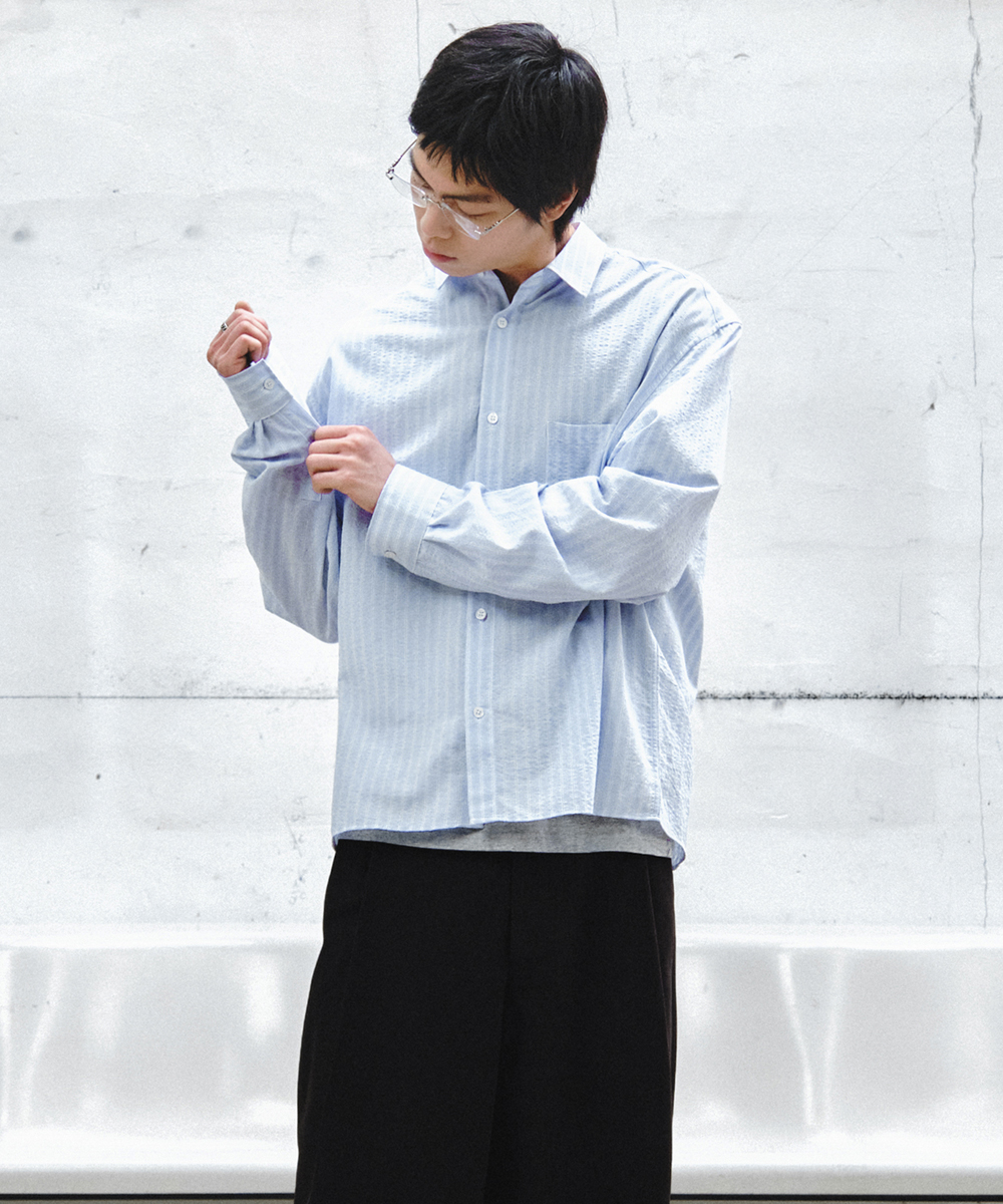 benjamin stripe crop shirt_sky синий