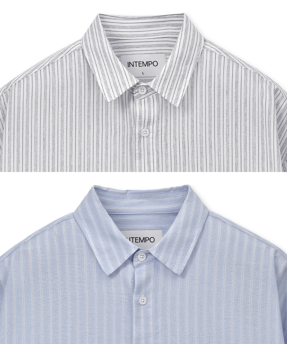 benjamin stripe crop shirt_sky синий