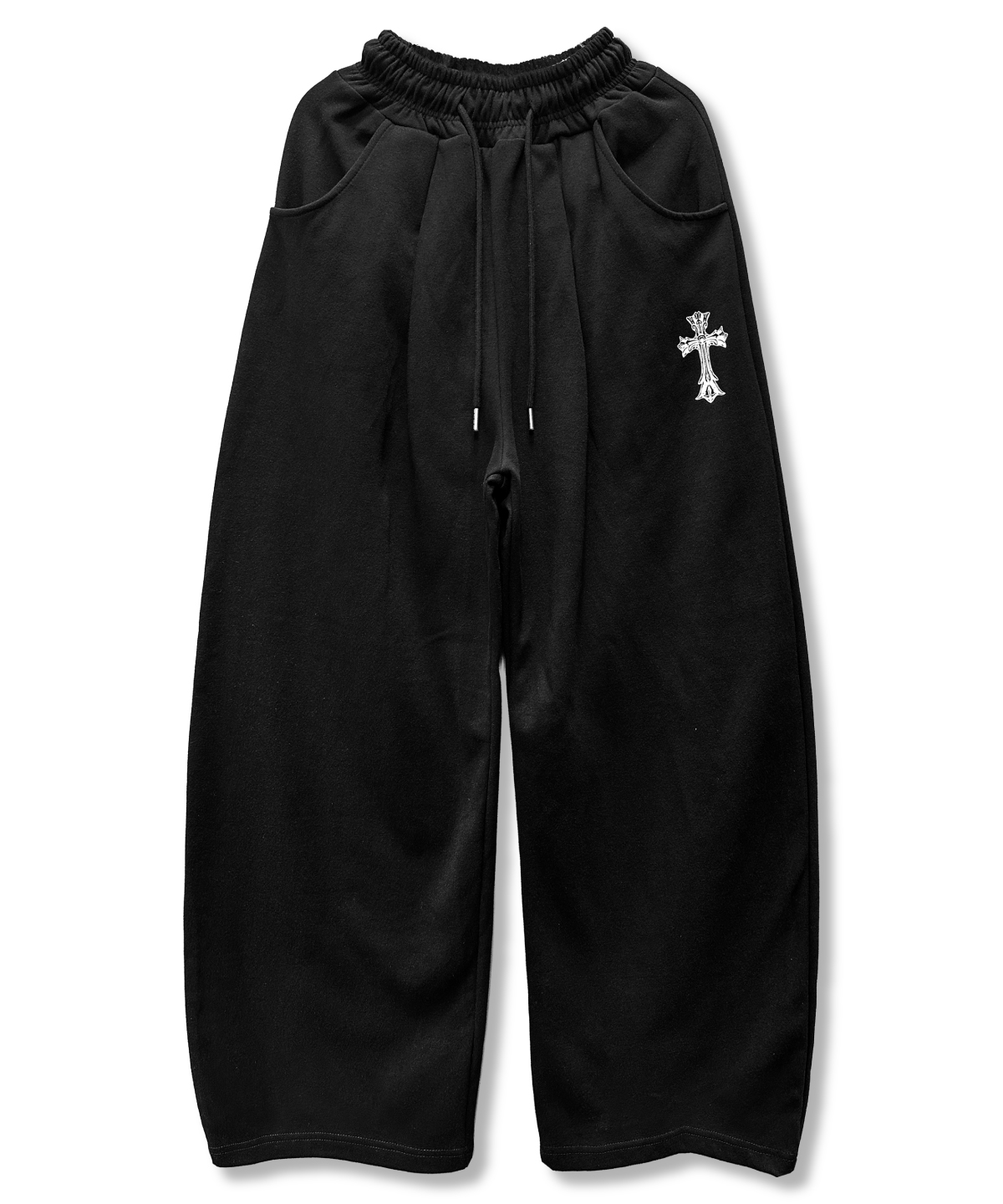 cross wide one tuck sweat pants_black