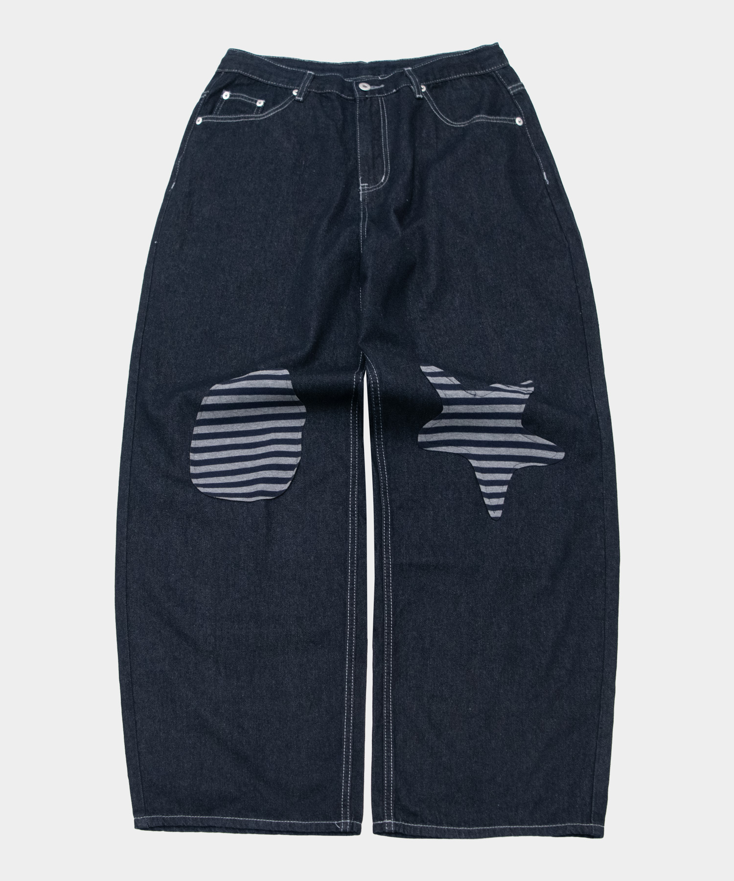 Stripe Star Circle Patch аппликация Wide Raw Denim брюки [Deep Blue]