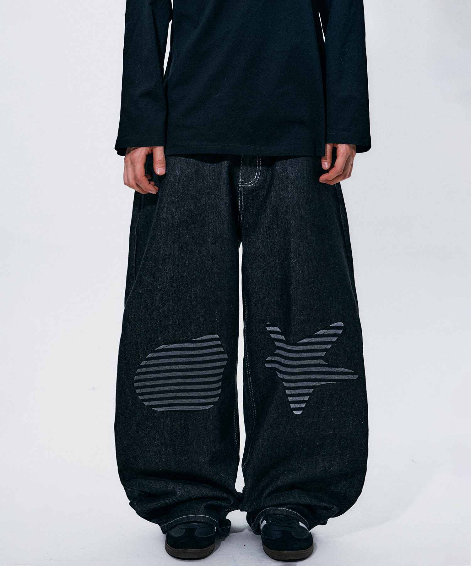 Stripe Star Circle Patch аппликация Wide Raw Denim брюки [Deep Blue]