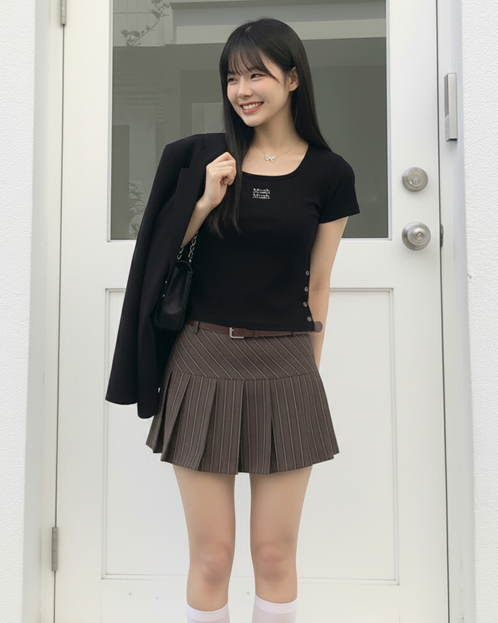 SLIT BUTTON CROP HALF T-SHIRT [6color]