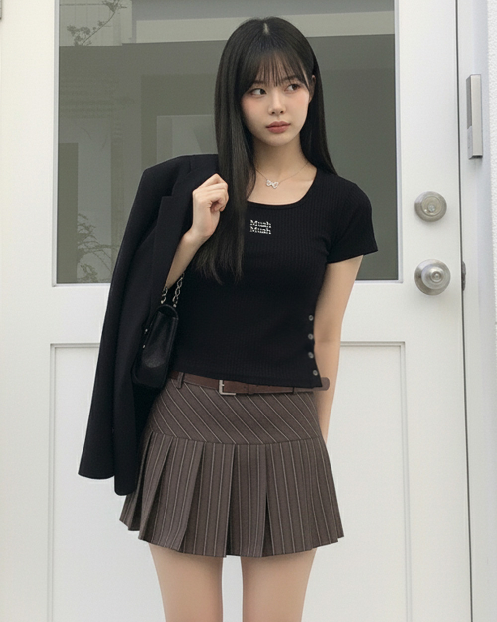 SLIT BUTTON CROP HALF T-SHIRT [6color]