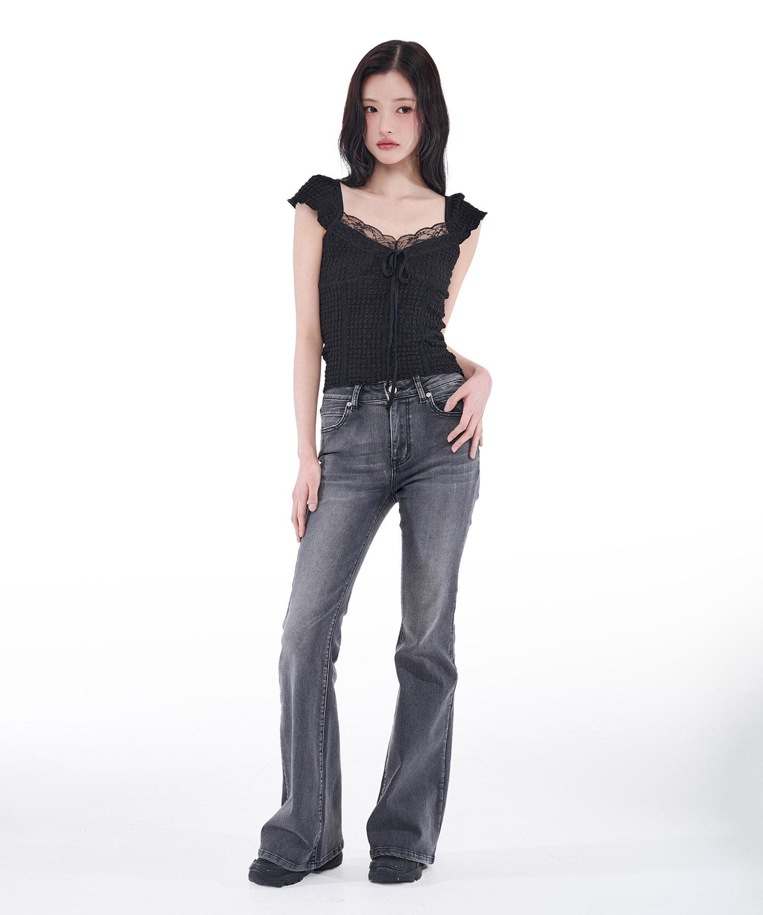 Jacquard Gathered Top (Black)