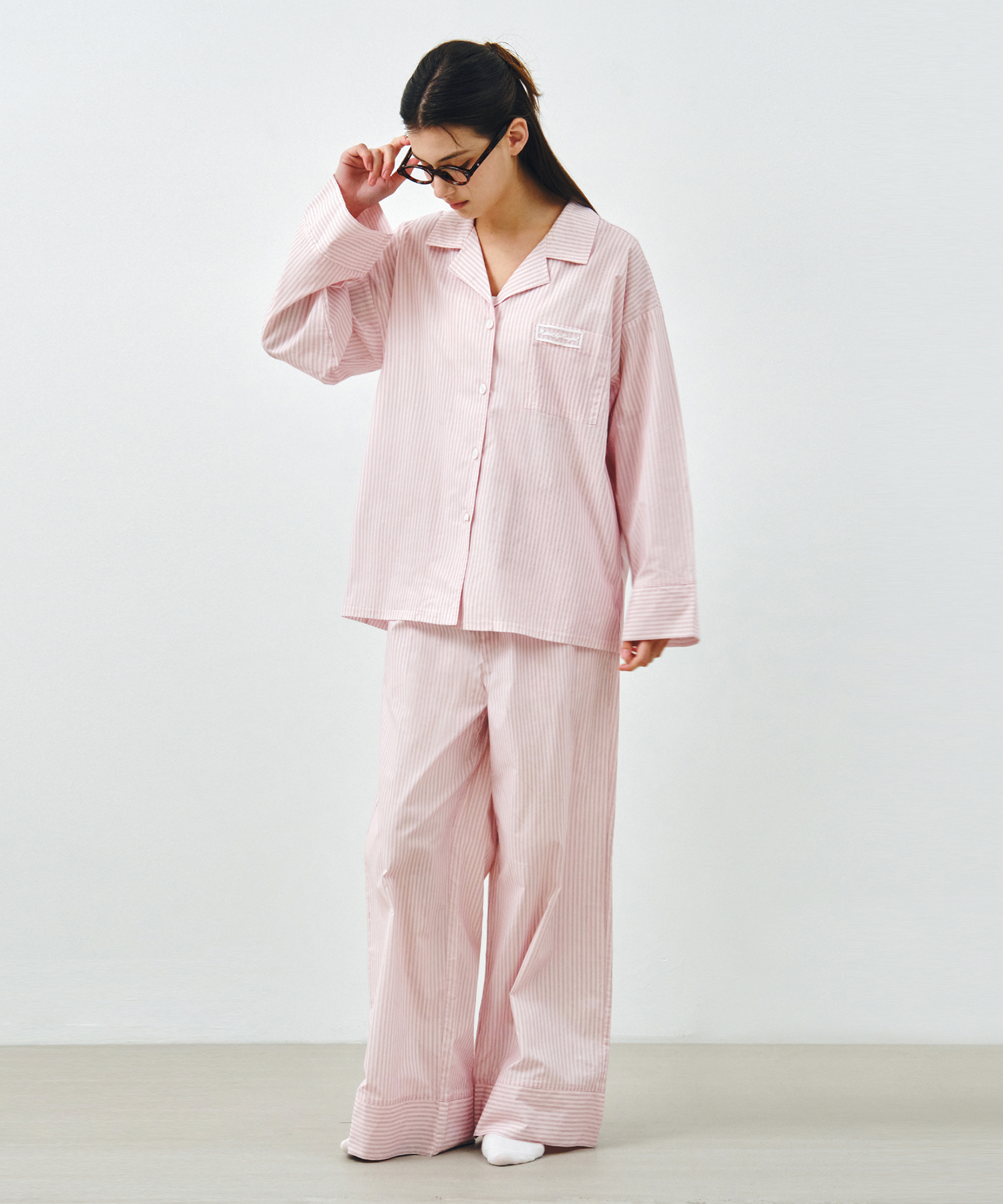 [SET] Пижама в полоску из мягкого хлопка, розовая MDPJ005PINK