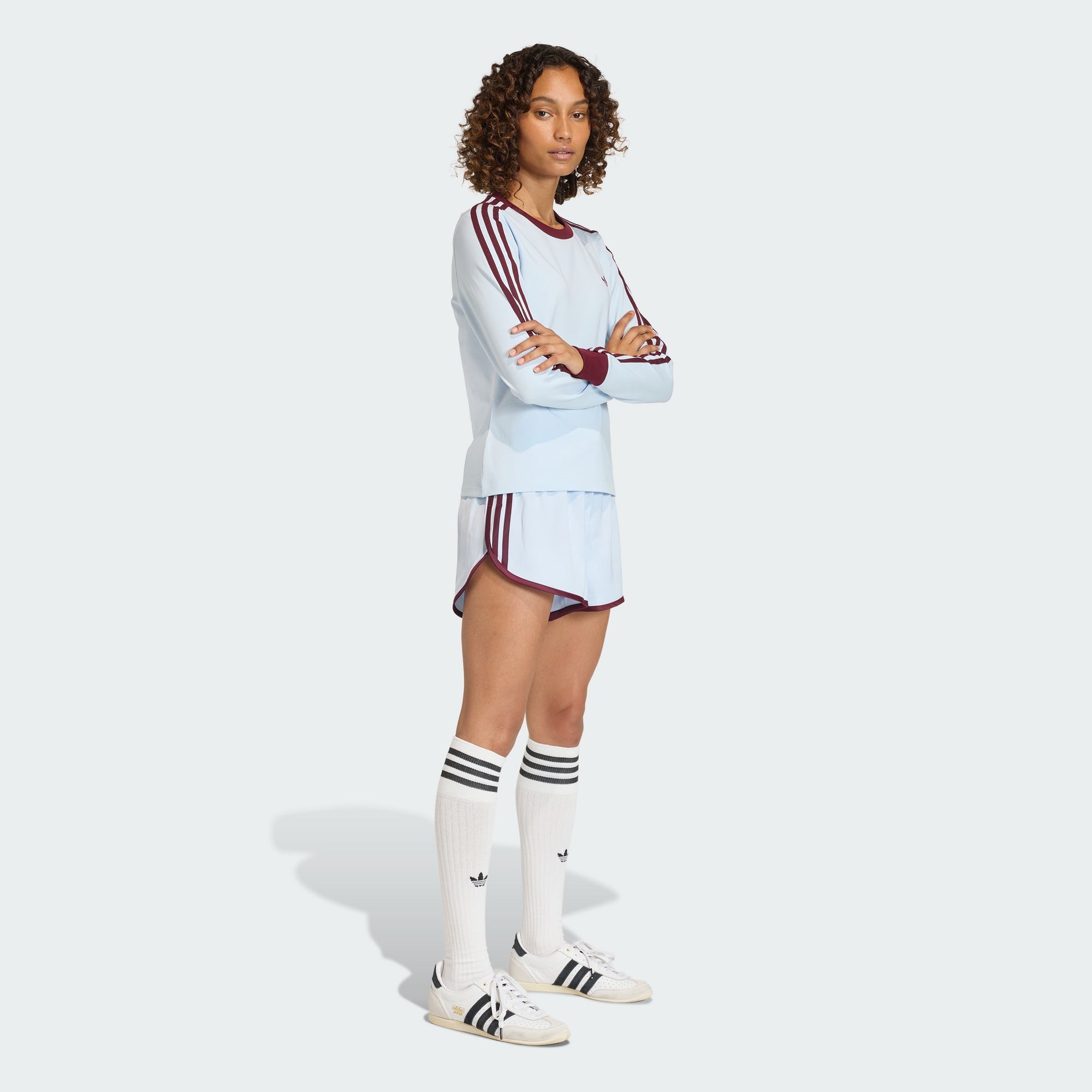 Лонгслив slim fit с 3 полосками - Crystal Sky:Maroon / KD3689